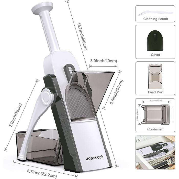 Набір для нарізання овочів 5-в-1: нарізувач, слайсер, набір для чищення, регулювання товщини 0,1-8 мм