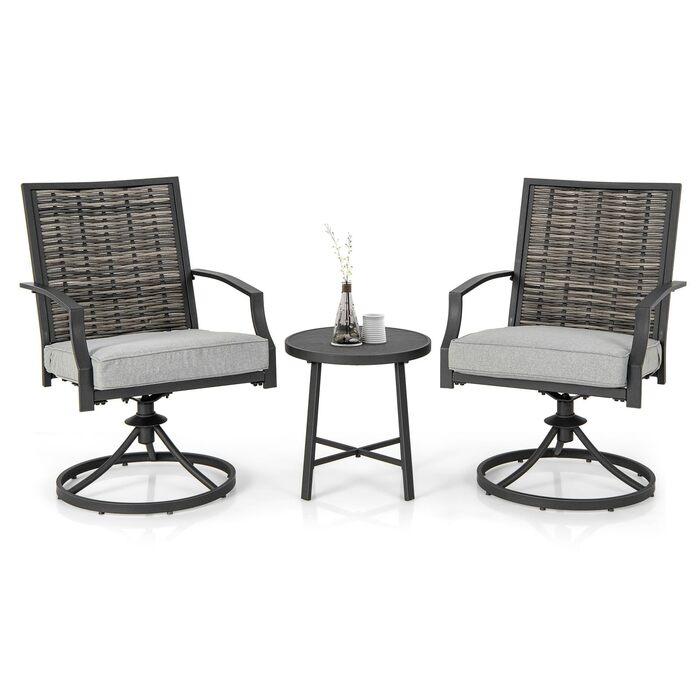 GIANTEX Набір садових меблів 3 шт: ротангові крісла, столик, набір для балкона/тераси, коричневий