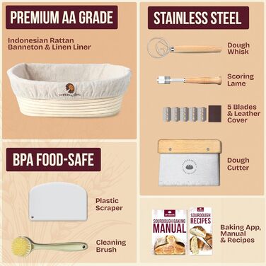 Набір для випічки закваски Superbaking: корзини Banneton (круглі 22.9 см та овальні 25.4 см), стартер та інструкція