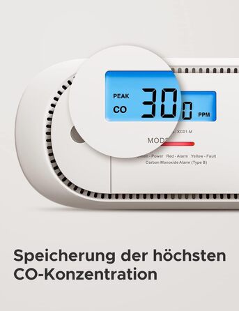 Виявлювач CO X-Sense з LCD-дисплеєм, SBS50, XC01-M (1 шт.) - для дому, з пам'яттю, з базою