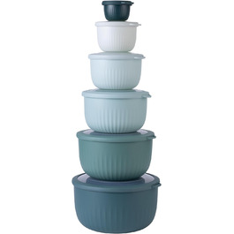 Набір мисок COOK WITH COLOR 12 шт. з кришкою, блакитно-зелений. Глибокі миски для приготування їжі, пластик.