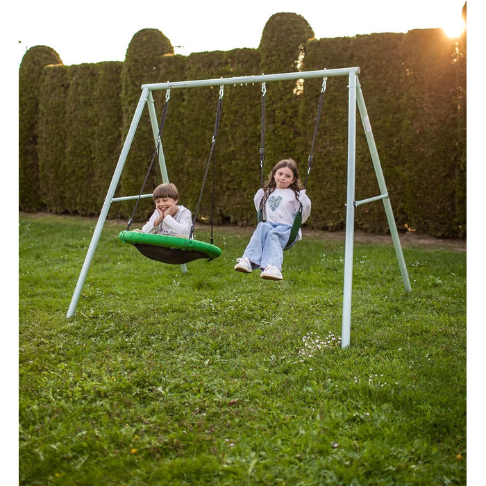 Гойдалка-гніздо для саду HyperMotion Storchennest з А-рамою, 2 місця, 150 кг, зелено-сіра (HYP1)