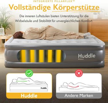 Надувне ліжко Huddle Lite з вбудованим насосом – комфортна матрац для кемпінгу, гостей та запасних кімнат (одинарне, двоспальне, king size)