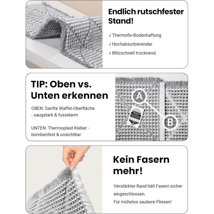 Набір килимків для ванної кімнати 2 шт. Boho стиль, сірий колір, 51x120 см + 46x77 см, нековзкі, для ванної та пральні