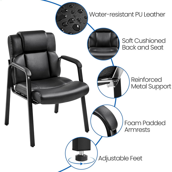 Крісла їдальні Yaheetech (2 шт.) з підлокітниками, чорні, штучна шкіра | Стільці для кухні, вітальні, офісу