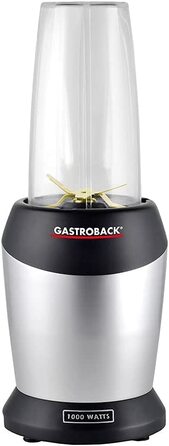 Мікроблендер Gastroback 41029 Design, смузі-мейкер, блендер з 2 чашками блендера та кришкою з собою, нержавіюча сталь, 1 літр, срібло