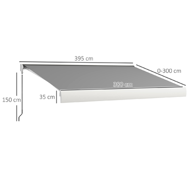 Електричний тент Outsunny Folding Arm 4 м з ручним рукояткою та дистанційним керуванням, балконний тент для захисту від сонця настінний монтаж Alu Light Grey