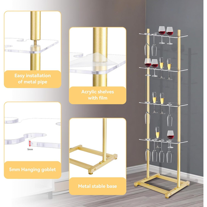 Підставка для шампанського Julymoda на 4 яруси: 32 келихи, прозорий акрил, для вечірок та свят
