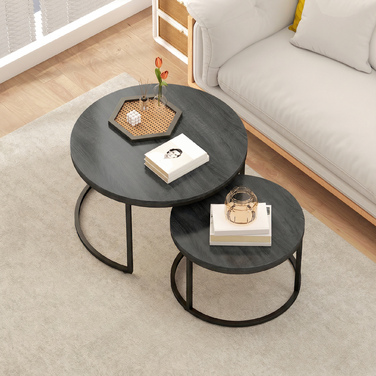 Сучасний комплект з двох журнальних столиків, складальні приліжкові столики з металевим каркасом для вітальні, спальні, офісу, чорного кольору