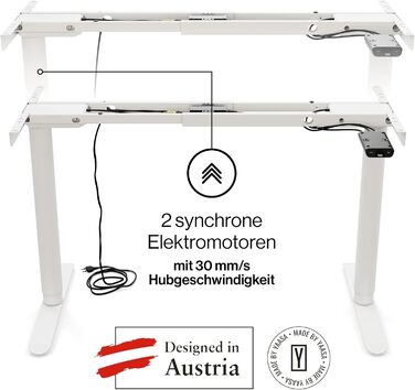 Стол Yaasa Frame Basic S: Регульована висота, USB-порт, телескопічний механізм, блокування клавішами (білий)