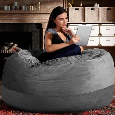 Пухнастий мішок Beanbag сірого кольору - XXL 120 см для дорослих і дітей - з наповнювачем з піни з ефектом пам'яті та чохлом, який можна прати - Premium Beanbag М'який і зручний