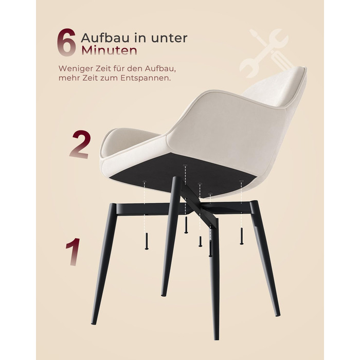 Крісло Eluchang для їдальні та кухні, з підлокітниками, оксамитове, на 4 шт., кремове