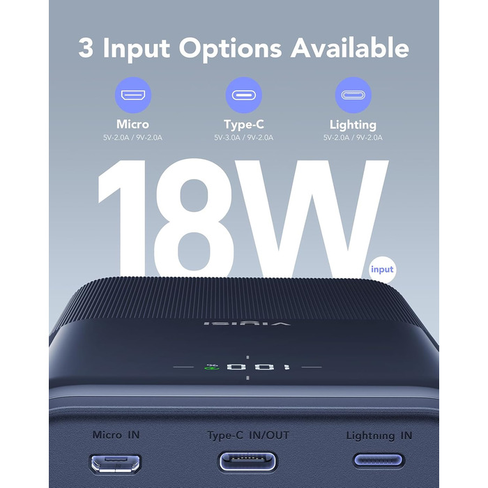 МАг, 20 Вт PD, USB C, LED-дисплей, 4 виходи, 3 входи, сумісний з iPhone/Samsung, 30000