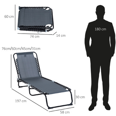 Шезлонг складний для саду, лежак для відпочинку з 4-позиційним регулюванням спинки, стійкий до погодних умов кемпінговий лежак, витримує до 120 кг, ідеально підходить для саду, пляжу, басейну, сірого кольору.