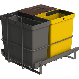 Висувна вбудована кошик для сміття з 3 кошиками (11l, 2x8l) в кольорах темно-сірий, жовтий, коричневий - Система поділу сміття Trio для кухні Нижній шафа - висувна корзина антрацит 32,8 x 43,3 x 35,4 см 11L 2x8l versch.Колір, 64 / 3a