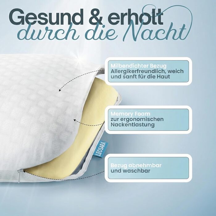 Ортопедична подушка для шиї 40x80 – подушка для шиї – подушка з піною з пам'яті для всіх типів сну (на спині, на животі, на боці) подушка з віскоеластичної піни (висота 13 см) – для наволочок 40x80 см