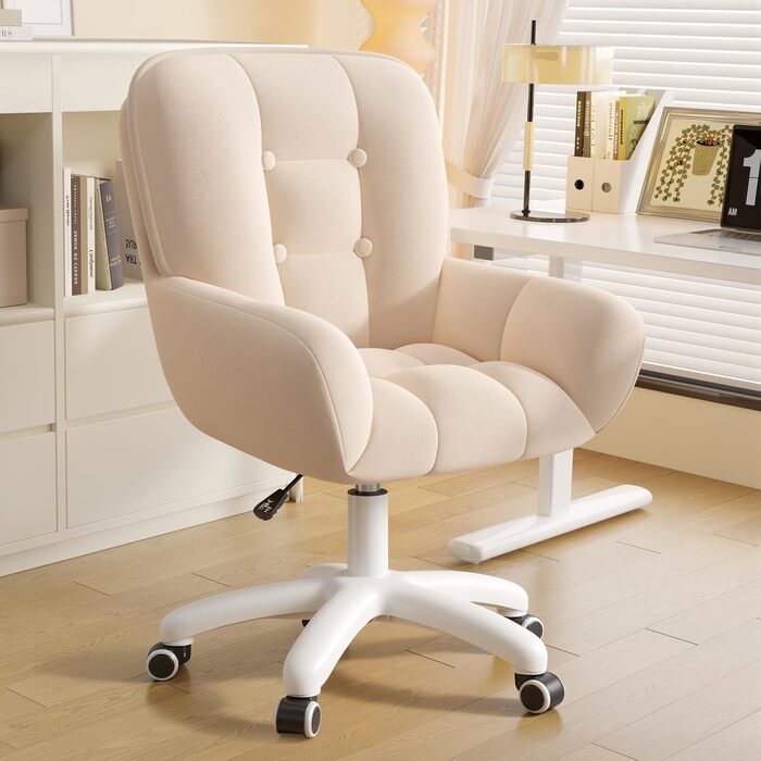 Ергономічне крісло 2-в-1 для дому та офісу: обертове, регульоване по висоті, з велюру, 360°, бежеве