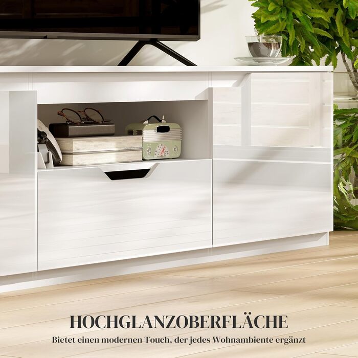 Тумба під телевізор HOMCOM з 2 дверцятами, ящиком, 160 см, для телевізорів до 65 дюймів, з кабелеуправлінням, біла