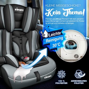 Автокрісло KIDUKU® 9-36 кг (1-12 років) 3-в-1, ECE R129/03, Група 1/2/3, чорний/сірий