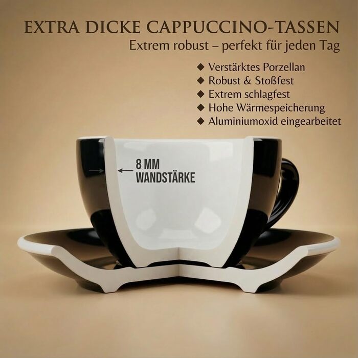 Набір з 6 чашок капучино, білий, італійський стиль, товстостінні, важкі, придатні для миття в посудомийній машині. Подарунковий набір (200 мл)