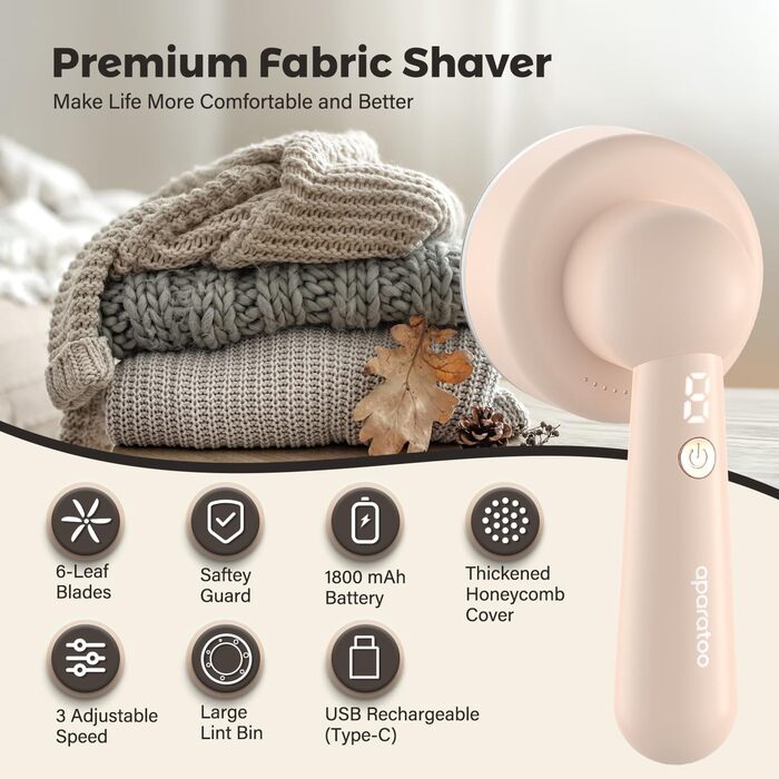 Електричний видалення ворсу для одягу та дому: портативний фетровий щітка-фетроріз з 3 змінні леза та щіткою для чищення. Підходить для одягу, ковдр, подушок, меблів та килимів. Колір: бежевий