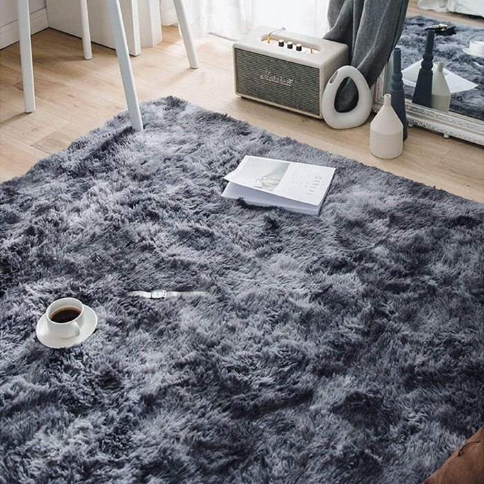 Килими Leesentec, круглі килими для спальні, вітальні, нековзні м'які пухнасті килимки, волохаті килимки, великі Килимки для передпокою (білий / сірий, 140) (чорний, 160*230 см)