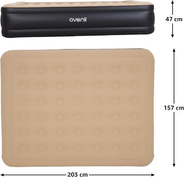 Надувний матрац-ліжко AVENLI для 2 осіб, 203x157x47 см з вбудованим насосом, флаокована поверхня, для кемпінгу та дому