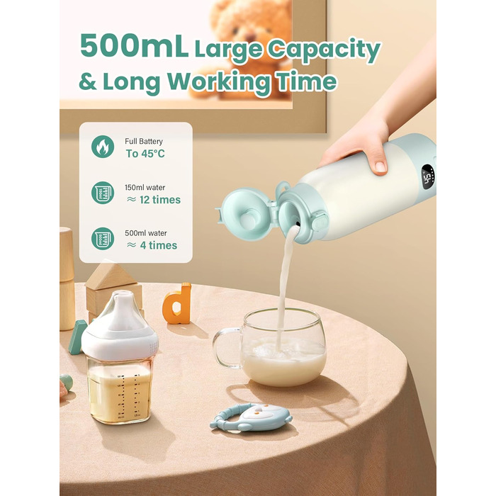 Підігрівач для пляшечок Baby, мобільний, портативний, з акумулятором 10400mAh, контроль температури, для подорожей та нічного годування