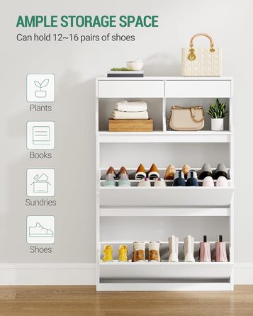 Шафа для взуття Hzuaneri з 2 дверцятами, 4 відділеннями, регульована, на 16 пар, для прихожого, передпокою, гардеробу, біла, 80 x 24.5 x 124.5 см, SR45303X