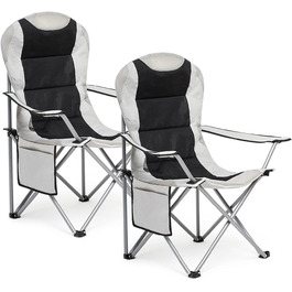 Інтимне крісло для кемпінгу WM Heart Складне крісло Набір з 2 пляжних крісел із сумкою для зберігання та підстаканником для відкритого саду Морський пляж до 120 кг Завантажуваний світло-сірий світло-сірий