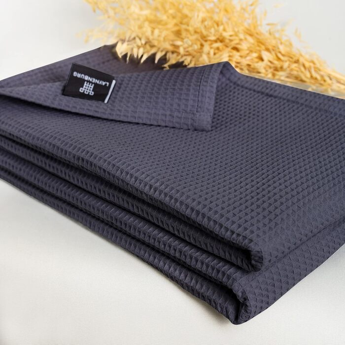 Плед LAYNENBURG Premium 180x220 см, вафельна тканина, 100% бавовна, антрацит