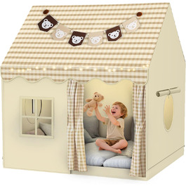 Дитячий намет-будиночок для гри в приміщенні з LED-підсвіткою та декором ведмедика, дитячий намет-ліжко, ігровий намет для дому, намет принцеси з вікнами, декор для дитячої кімнати, намет для читання та дитячий будиночок