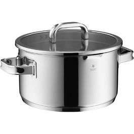 Каструля WMF Function 4 Stielkasserolle 16 см з кришкою з термоскла, 1,4 л, для індукційних плит, Cromargan® нержавіюча сталь, 4 функції зливу, внутрішня мірка, срібна