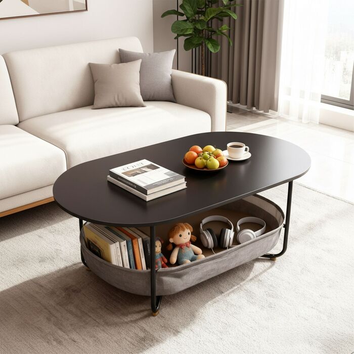 Столик журнальний Relaxdays овальної форми з місцем для зберігання