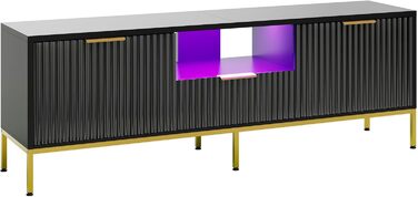 Тумба під ТВ Bestier для телевізора 55/60 дюймів, глянцево-чорна: сучасна медіа-консоль з полицями для вітальні та спальні