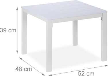 Журнальний столик Балкон, стійкий до погодних умов, для тераси та саду, 39x52x48 см, відкритий стіл, білий