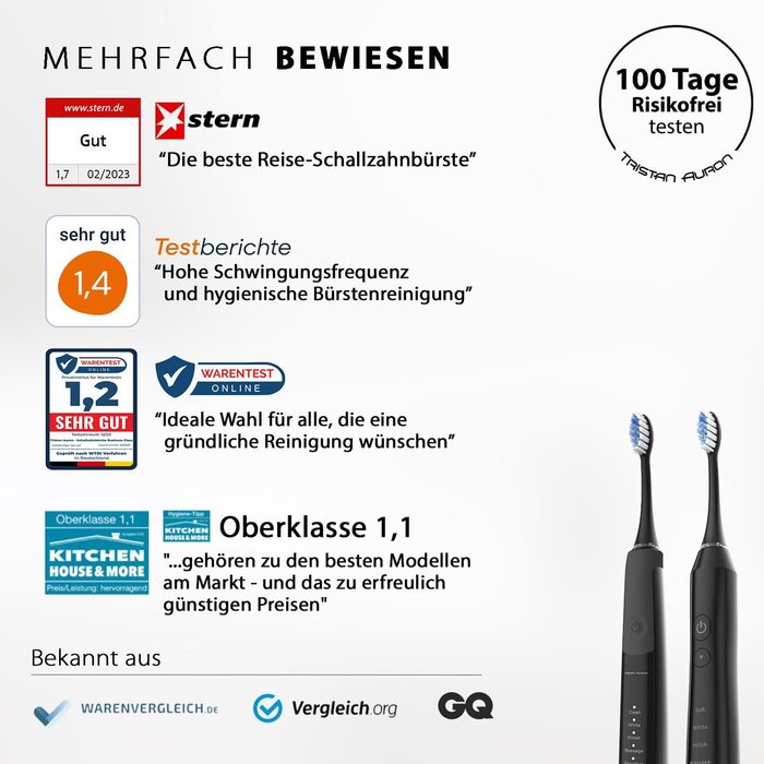 Електрична зубна щітка Tristan Auron SonicMaster (Блакитна) - 6 голів + чохол - 5 режимів, 55000 VPM, таймер 2 хв, 100 днів гарантії