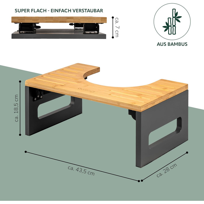 Стілець-підніжка Eluno з бамбука, складаний, антиковзкий, сірий - для дорослих та дітей, при запорах та здуттях