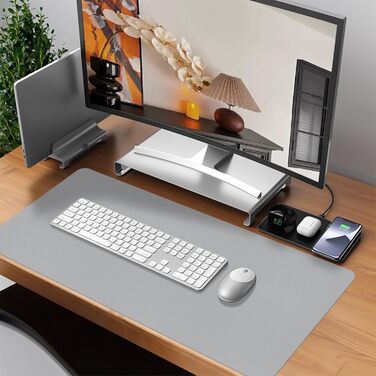 Килимок для столу та мишки XXL Niviy з екошкіри, водонепроникний захисний килимок для офісу та дому, протиковзний, світло-сірий, 60 x 40 см