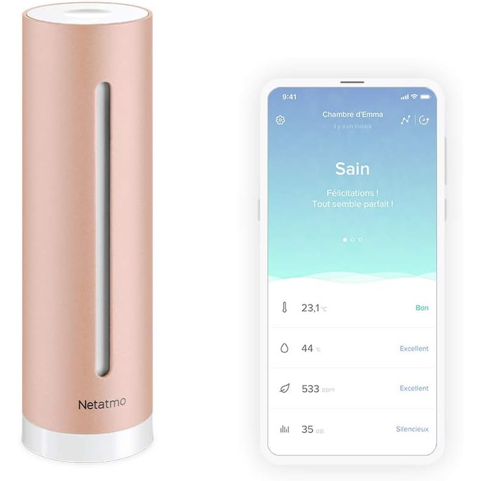 Датчик якості повітря Netatmo для дому: CO2, температура, вологість, шум - розумний контроль, здорове середовище, автоматичні сповіщення (NHC-EC)