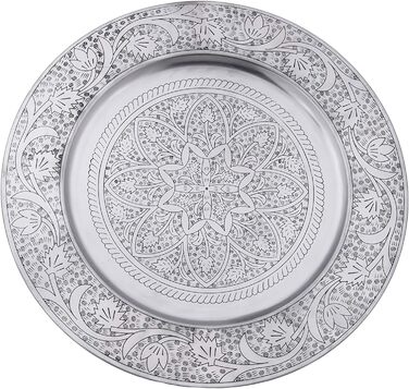 Марокканський стіл Металевий журнальний стіл Sule ø 40 см круглий Східний круглий чайний столик малий з відкидною рамкою в чорному кольорі Піднос цих розкладних столів східний в сріблястому кольорі