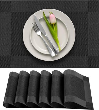 Набір серветок на стіл More Décor, 6 шт., сірий (чорний), PVC-вініл, миючі, термостійкі, для кухні та їдальні