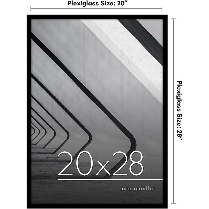 Американськаплоска рамка для фотографій розміром 28,9 х 38,1 см, тонкий край, фоторамка з полірованим оргсклом, горизонтальний і вертикальний формати для стіни (чорний, 20х28)