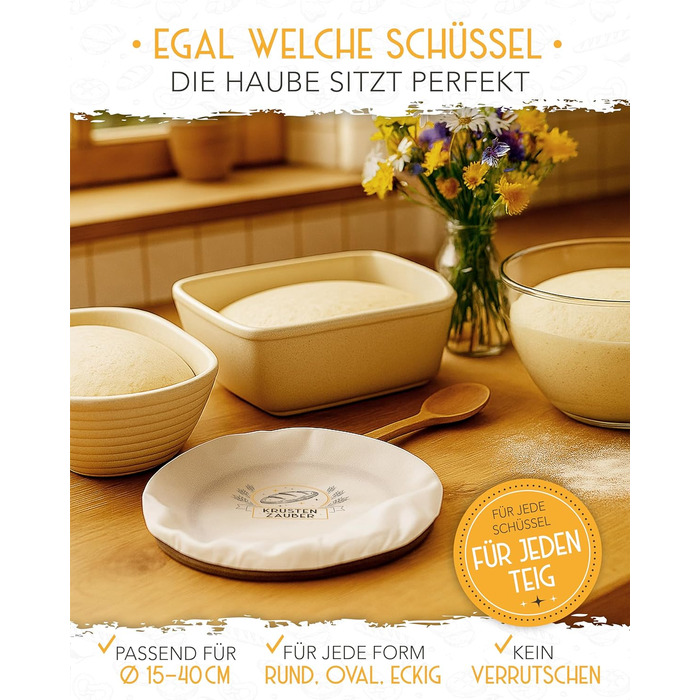 Набір для випічки хліба на заквасці: 2 гнізда для бродіння з ротангу, 600 мл закваски, гнітло, склянка та ніж для хліба. Аксесуари для випічки, 40x40x15 см