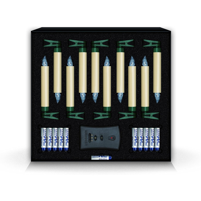 Krinner Classic: 10 LED-свічок на ялинку без дротів, IR-пульт, ефект мерехтіння, кольору слонова кістка