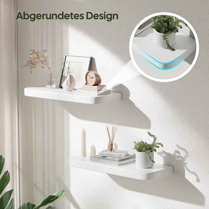 Набір полиць Wandregal 2 шт. з дерева – настінні полиці з прихованим кріпленням, білі, для вітальні, спальні, кухні, для книг та декору