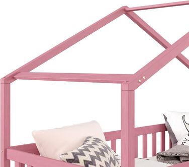 Ліжко для дому IDIMEX ELEA з масиву сосни, дитяче ліжечко із захистом від падіння 90х200см, ігрове ліжко з дахом (рожевий)