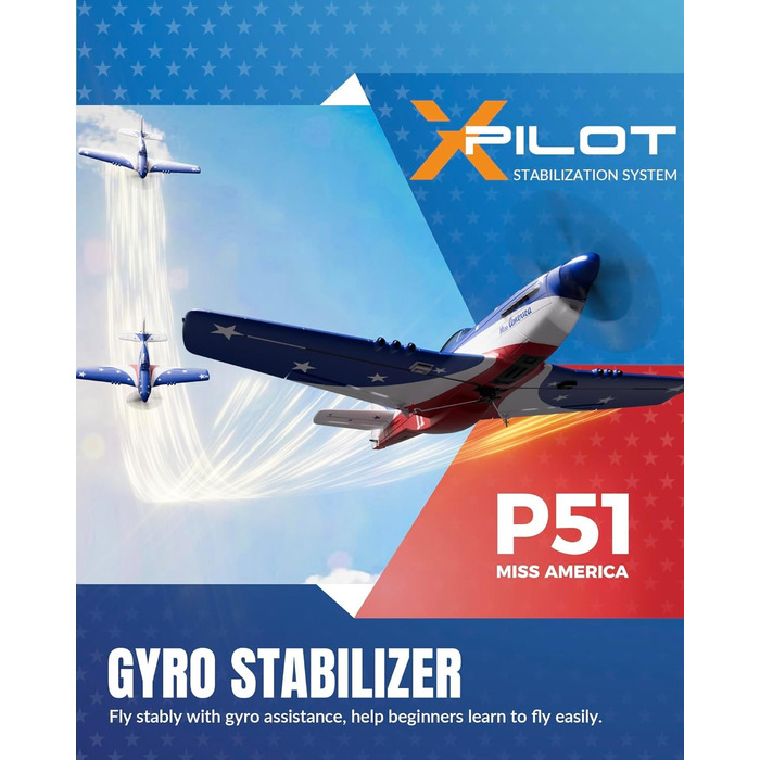 Літак на радіокеруванні VolantexRC 761-5 P-51 Mustang RTF 4-канальний, з Xpilot стабілізацією, для початківців, готовий до польоту