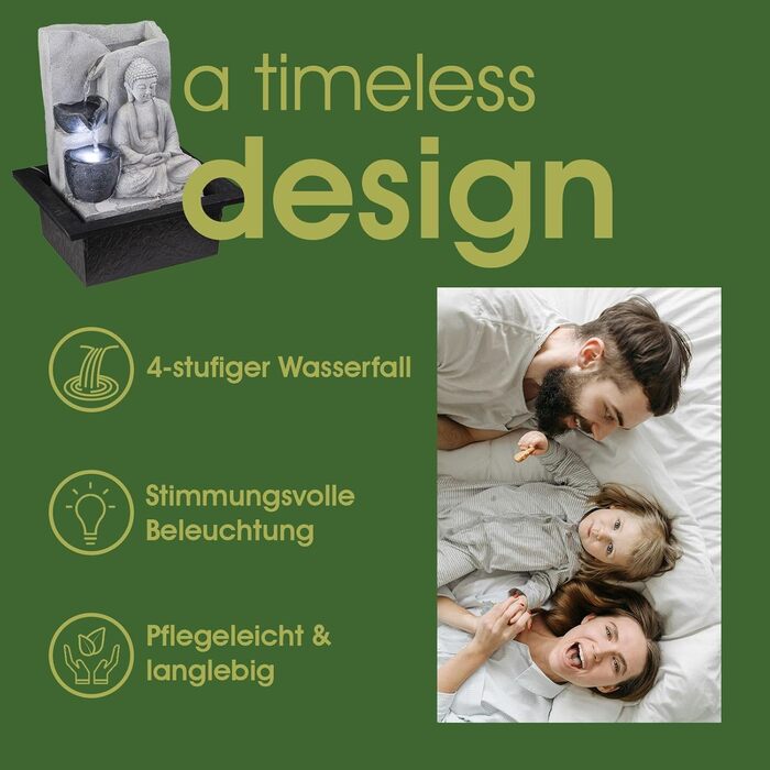 Декоративний фонтан Будда з підсвічуванням – кімнатний фонтан, сірий, 4 ступені