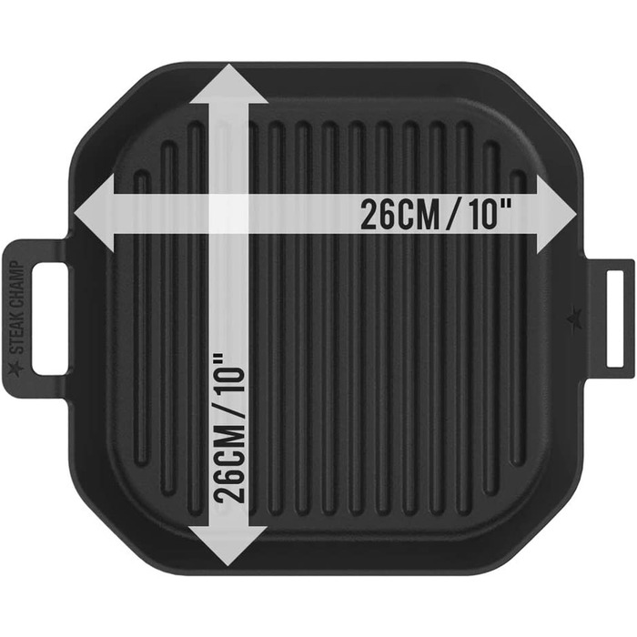 Чавунна сковорода-гриль для стейка CHAMP-чавунна сковорода-гриль 26 см (квадратна) зі знімною ручкою для відкритого вогню і